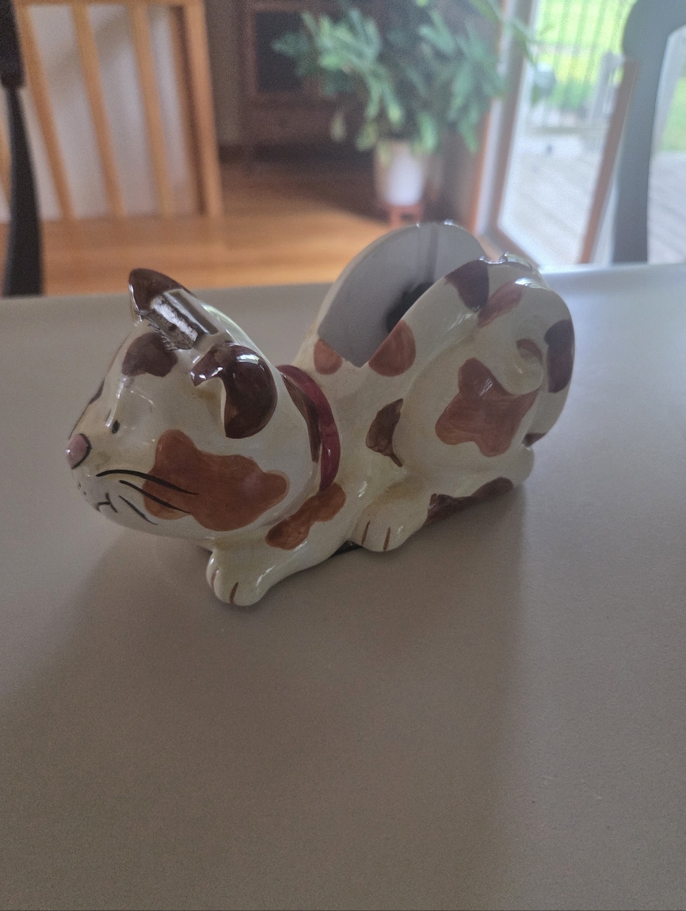 Vintage Ceramic Calico Cat Tape Dispenser